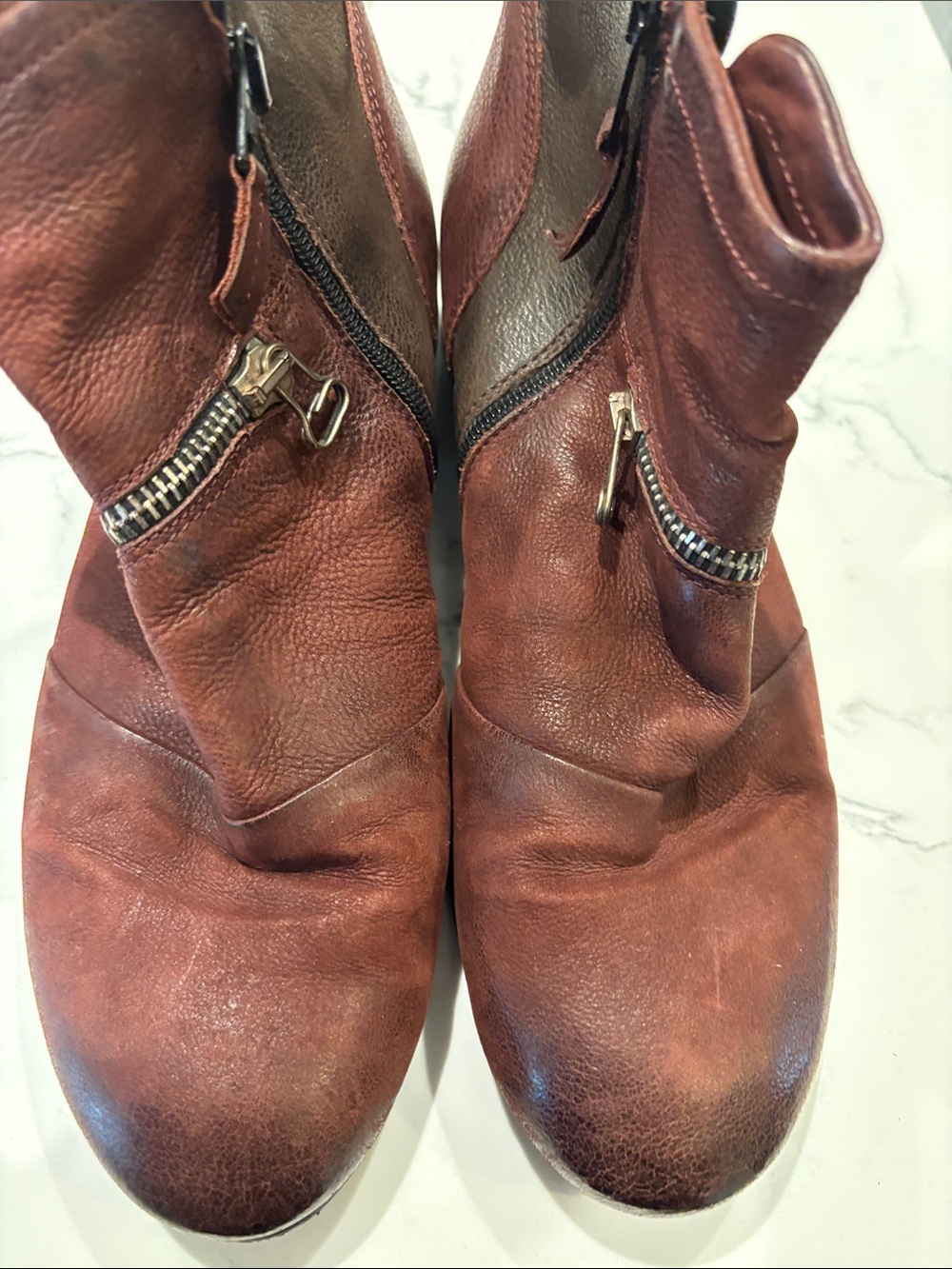 Miz Mooz Brown Leather Ankle Bootie with Side Zip